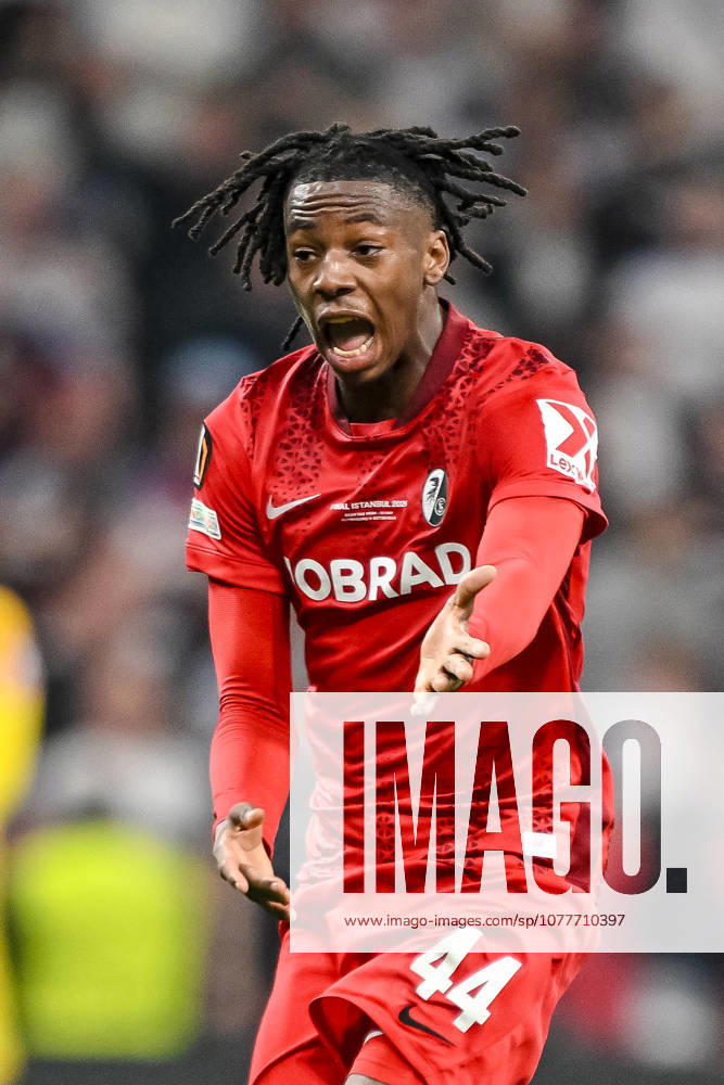 Johan Manzambi SC Freiburg gestures during the UEFA Europa League Final 2026 match between SC Freiburg and Aston Villa FC at Besiktas Park on May 20, 2026 in Istanbul, Turkey Photo by Harry Langer DeFodi Images