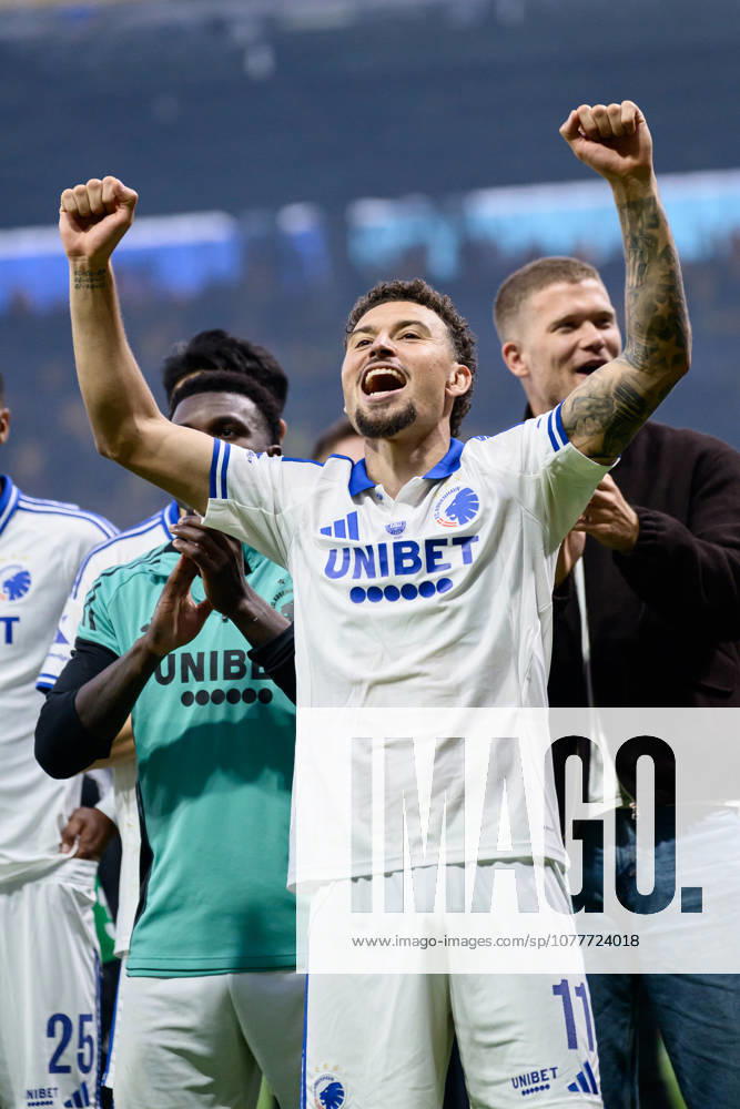 Broendby IF v FC Copenhagen, Europa Playoff match, Broendby, Denmark Broendby, Denmark. 21st, May 2026. Jordan Larsson (11) of FC Copenhagen seen in celebration after the Europa Playoff 3F Superliga match between Broendby IF and FC Copenhagen at Brondby Stadion in Brondby. Denmark, Brondby