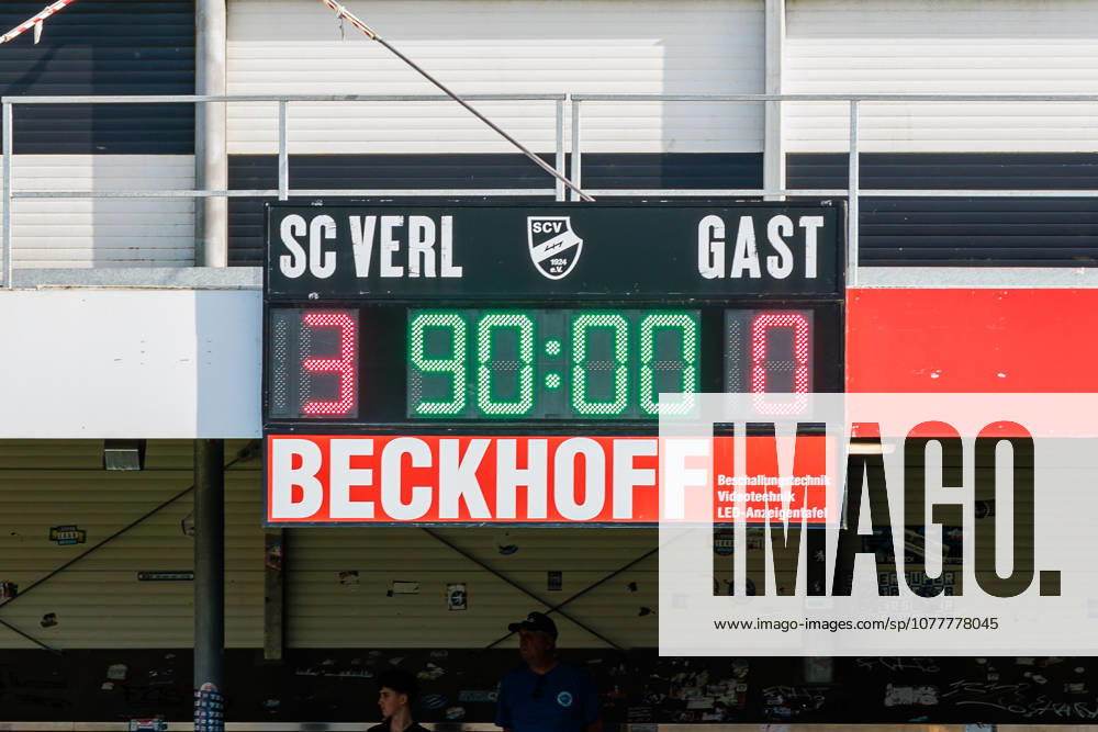 The final score of 3 0 is displayed on a scoreboard GER, SC Verl vs SF Lotte, Football, Westfalenpokal, Final, Season 2025 2026, 23 05 2026 DFL Regulations prohibit any use of photographers as image sequences and or quasi video GER, SC Verl vs SF Lotte, Football, Westfalenpokal, Final, Season 2025 2026, 23 05 2026 Verl