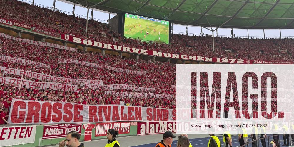 Football DFB Cup 2025 2026, Final, FC Bayern Munich VfB Stuttgart, at the Olympiastadion Berlin Protest of Bayern fans DFL and DFB regulations prohibit any use of photographs as image sequences and or quasi video