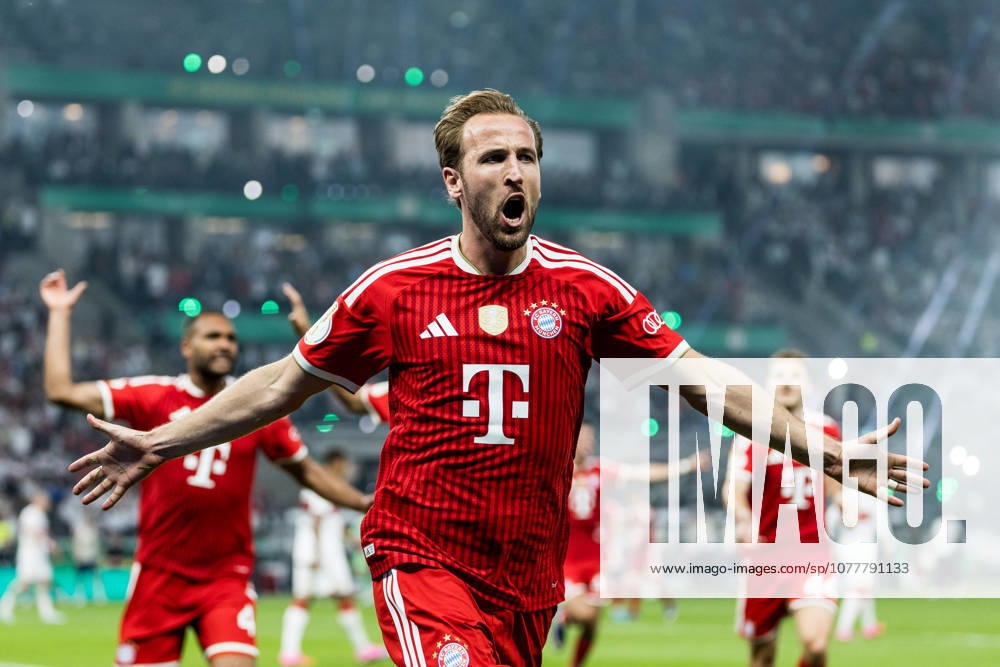 Harry Kane (FC Bayern Muenchen, 9) celebrates scoring the 1:0 goal during the DFB Pokal Final match between FC Bayern Muenchen vs. VfB Stuttgart at Olympic Stadium on May 23, 2026 in Berlin, Germany. DFB REGULATIONS PROHIBIT ANY USE OF PHOTOGRAPHS AS IMAGE SEQUENCES AND OR QUASI-VIDEO. Berlin Germany
