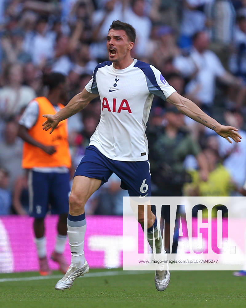 GOAL 1-0. Joao Palhinha of Tottenham Hotspur celebrates opening the scoring during the Premier League match between Tottenham Hotspur and Everton at Tottenham Hotspur Stadium on May 24, 2026 in London, England.
