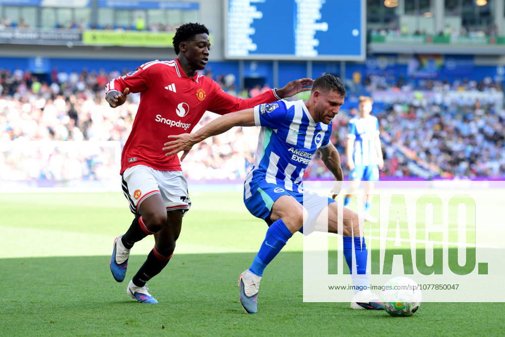 Brighton and Hove Albion v Manchester United, ManU Premier League James Milner Midfielder of Brighton and Hove Albion holds off Kobbie Mainoo Midfielder of Manchester United during the Premier League match between Brighton and Hove Albion and Manchester United at the American Express Stadium, Brighton and Hove, UK on 24 May 2026. Brighton and Hove American Express Stadium East Sussex UK Editorial use only DataCo restrictions apply See www.football-dataco.com ,