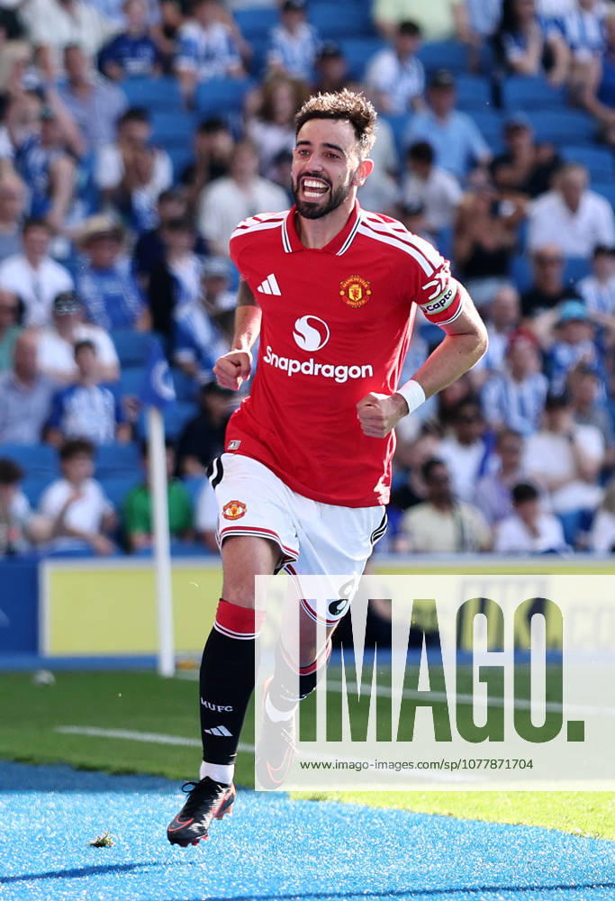 Brighton and Hove, England, 24th May 2026. Bruno Fernandes of Manchester United, ManU celebrates scoring his sides third goal during the Brighton and Hove Albion vs Manchester United Premier League match at the AMEX Stadium, Brighton and Hove. Picture credit should read: David Klein Sportimage . SPI_002_DK_Brighton_Man_Utd SPI-4826-0002