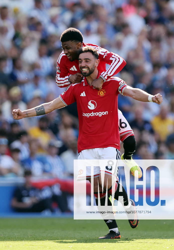 Brighton and Hove, England, 24th May 2026. Bruno Fernandes of Manchester United, ManU celebrates scoring his sides third goal during the Brighton and Hove Albion vs Manchester United Premier League match at the AMEX Stadium, Brighton and Hove. Picture credit should read: David Klein Sportimage . SPI_053_DK_Brighton_Man_Utd SPI-4826-0053