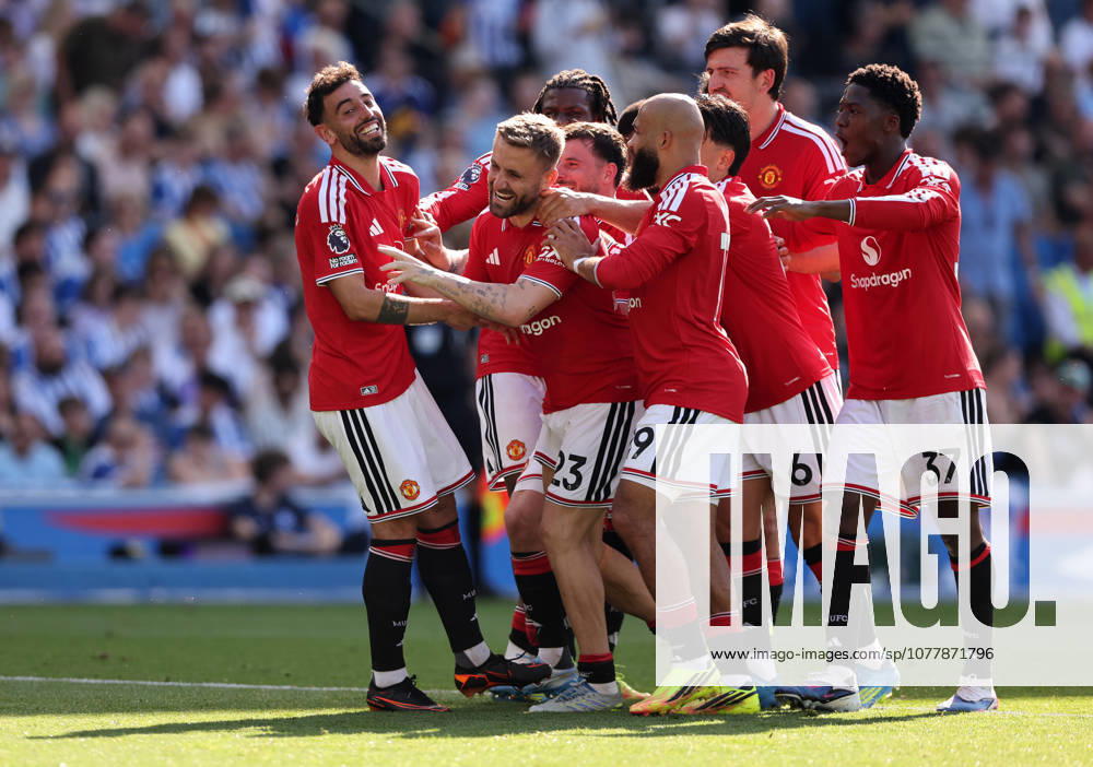 Brighton and Hove, England, 24th May 2026. Bruno Fernandes of Manchester United, ManU celebrates scoring his sides third goal during the Brighton and Hove Albion vs Manchester United Premier League match at the AMEX Stadium, Brighton and Hove. Picture credit should read: David Klein Sportimage . SPI_055_DK_Brighton_Man_Utd SPI-4826-0055