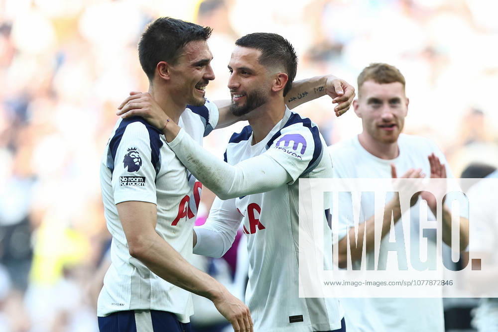 Tottenham Hotspur v Everton, Premier League Joao Palhinha of Tottenham Hotspur and Rodrigo Bentancur of Tottenham Hotspur celebrates after the Tottenham Hotspur v Everton Premier League match at the Tottenham Hotspur Stadium, London, England on 24 May 2026 Credit: Ian Stephen Every Second Media Editorial use only. All images are copyright Every Second Media Limited. No images may be reproduced without prior permission. All rights reserved. Premier League and Football League images are subject to licensing agreements with Football DataCo Limited. see https: www.football-dataco.com