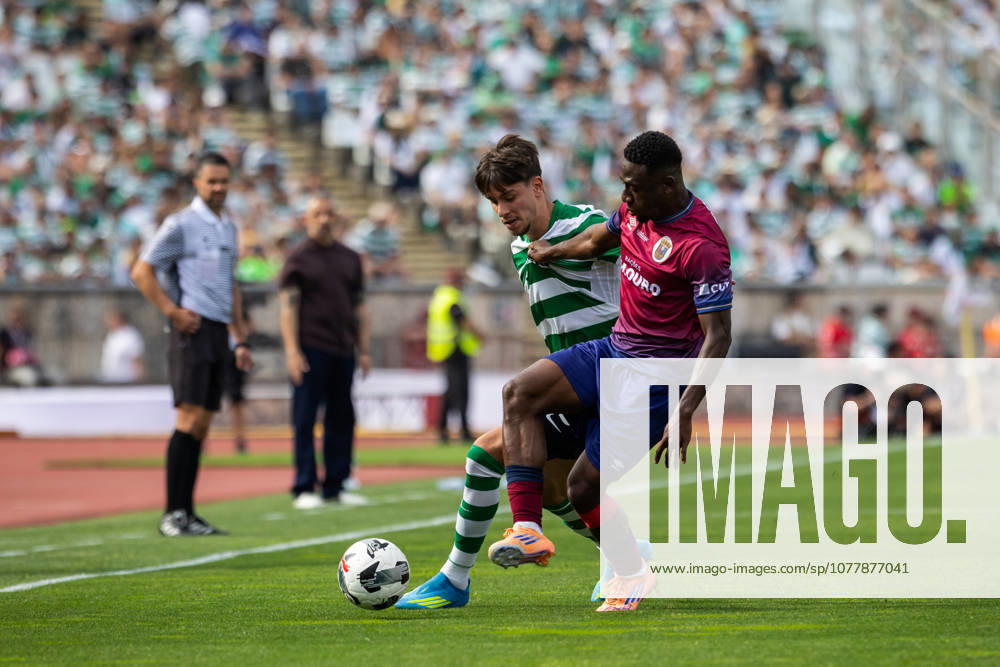 Sporting CP vs SCU Torreense in Oeiras - 24 May 2026 Georgios Vagiannidis of Sporting CP (L) and Dany Jean of SCU Torreense (R) seen in action during the Portuguese Cup 2025 2026 - Final match between Sporting CP and SCU Torreence at Estadio Nacional. (Final score: Sporting CP 1 - 2 SCU Torreense) Oeiras Portugal