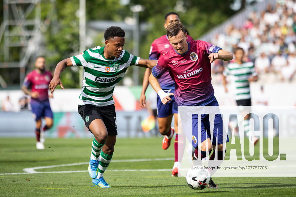Sporting CP vs SCU Torreense in Oeiras - 24 May 2026 Geny Catamo of Sporting (L) and Javi Vazquez of SCU Torreense (R) seen in action during the Portuguese Cup 2025 2026 - Final match between Sporting CP and SCU Torreence at Estadio Nacional. (Final score: Sporting CP 1 - 2 SCU Torreense) Oeiras Portugal