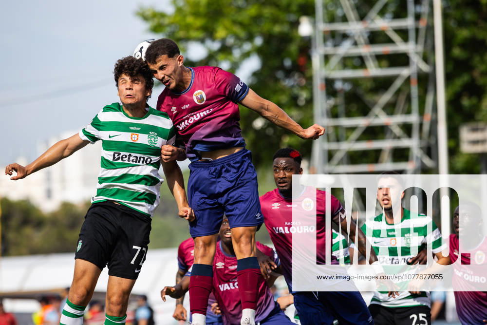 Sporting CP vs SCU Torreense in Oeiras - 24 May 2026 Eduardo Quaresma of Sporting CP (L) and Leo Silva of SCU Torreense (R) seen in action during the Portuguese Cup 2025 2026 - Final match between Sporting CP and SCU Torreence at Estadio Nacional. (Final score: Sporting CP 1 - 2 SCU Torreense) Oeiras Portugal