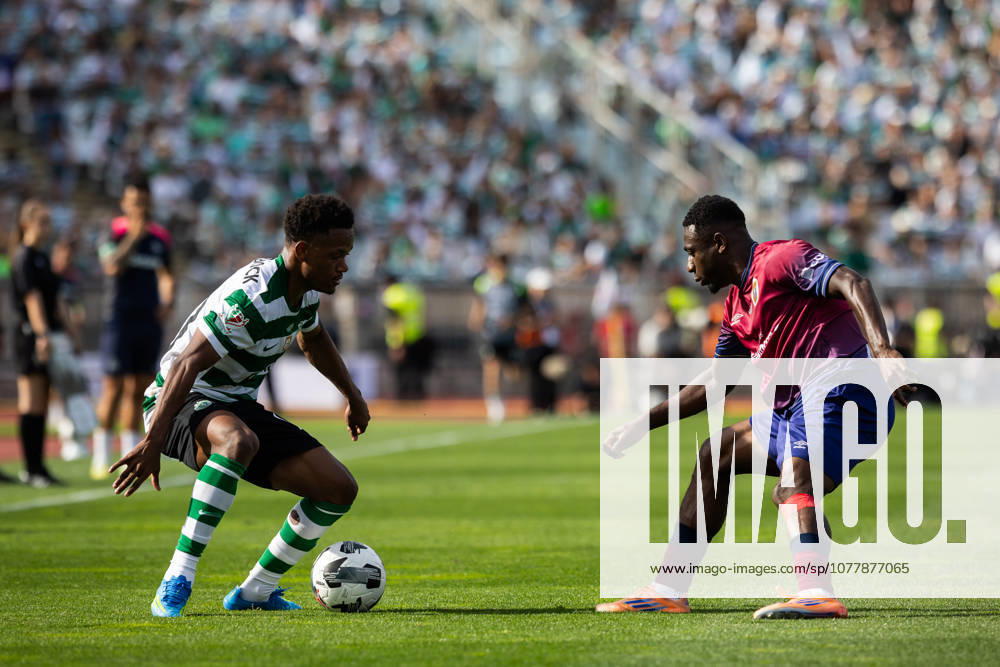 Sporting CP vs SCU Torreense in Oeiras - 24 May 2026 Geny Catamo of Sporting (L) and Dany Jean of SCU Torreense (R) seen in action during the Portuguese Cup 2025 2026 - Final match between Sporting CP and SCU Torreence at Estadio Nacional. (Final score: Sporting CP 1 - 2 SCU Torreense) Oeiras Portugal