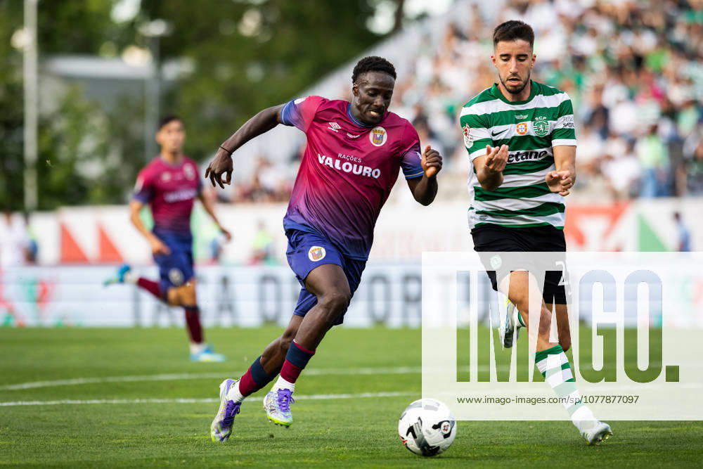 Sporting CP vs SCU Torreense in Oeiras - 24 May 2026 Kevin Zohi of SCU Torreense (L) and Goncalo Inacio of Sporting CP (R) seen in action during the Portuguese Cup 2025 2026 - Final match between Sporting CP and SCU Torreence at Estadio Nacional. (Final score: Sporting CP 1 - 2 SCU Torreense) Oeiras Portugal