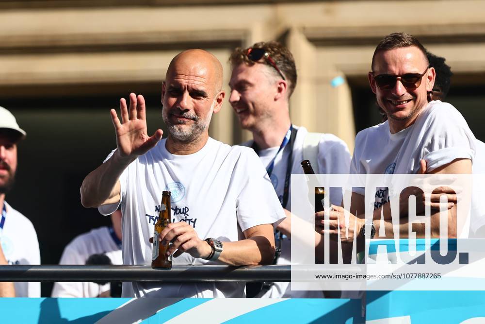 Manchester City out going manager Pep Guardiola Manchester City Carabao Cup and FA Cup trophy Parade, Premier League, Football, Manchester, UK - 25 May 2026Manchester United Kingdom