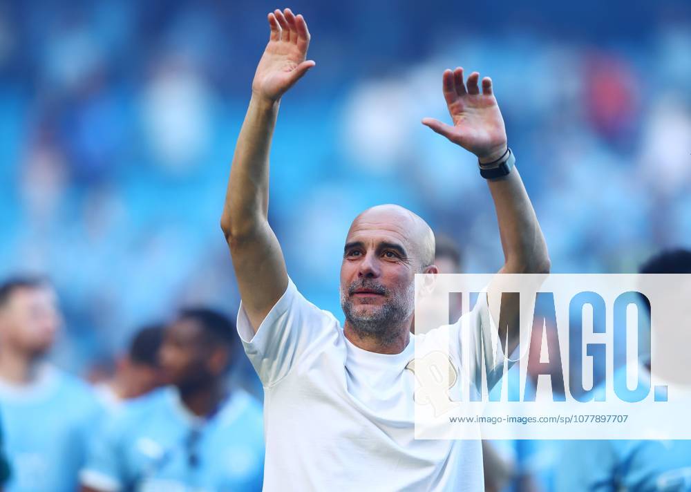 Manchester City manager Pep Guardiola thanks the fans at the end of the match Manchester City v Aston Villa, Premier League, Football, Etihad Stadium, Manchester, UK - 24 May 2026Manchester Etihad Stadium United Kingdom
