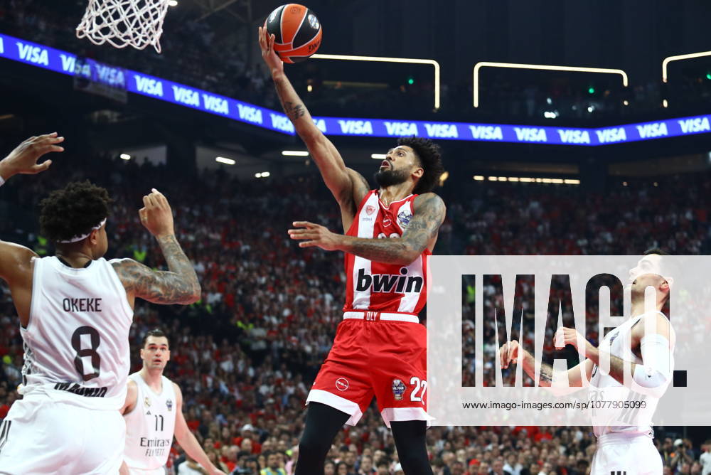 EuroLeague Basketball Final 4 - Champions Game, Olympiacos Piraeus vs Real Madrid - Tyler Dorsey, 22 of Olympiacos Piraeus in action during the 2026 EuroLeague Championship Game Olympiacos Piraeus vs Real Madrid at Telekom Center Athens on May 24, 2026 in Athens, Greece. ATHENS Greece