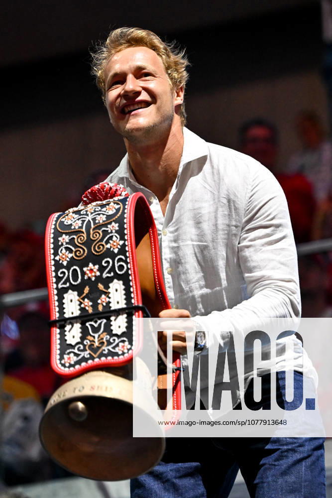 ZURICH, SWITZERLAND MAY 26 Skier Marco Odermatt during the pre game ceremony during the 2026 IIHF Ice Hockey World Championship Switzerland game between Switzerland and Finland at Swiss Life Arena on May 26, 2026 in Zurich, Zurich Zurich Swiss Life Arena Zurich Switzerland