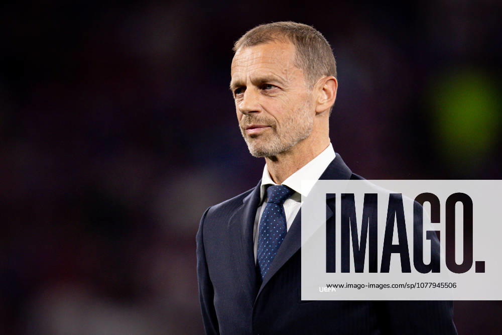 Crystal Palace v Rayo Vallecano, 2026 UEFA Conference League final, Leipzig, Germany Leipzig, Germany. 27th, May 2026. Aleksander Ceferin, UEFA President. seen on the podium at the prize ceremony of the 2026 UEFA Conference League final between Crystal Palace and Rayo Vallecano at the Leipzig Stadium in Leipzig. Germany, Leipzig, Red Bull Arena