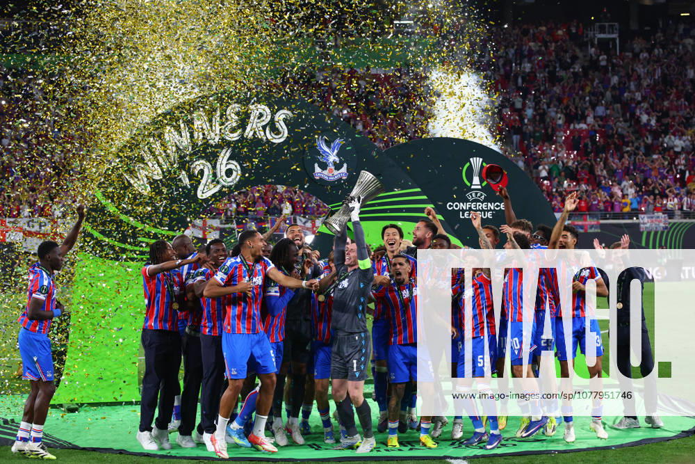 UEFA Conference League Final: Crystal Palace v Rayo Vallecano LEIPZIG, GERMANY - 27th May 2026: Dean Henderson of Crystal Palace lifts the trophy and celebrates with team mates after the UEFA Conference League Final match between Crystal Palace FC and Rayo Vallecano de Madrid at the Red Bull Arena Leipzig Red Bull Arena Germany