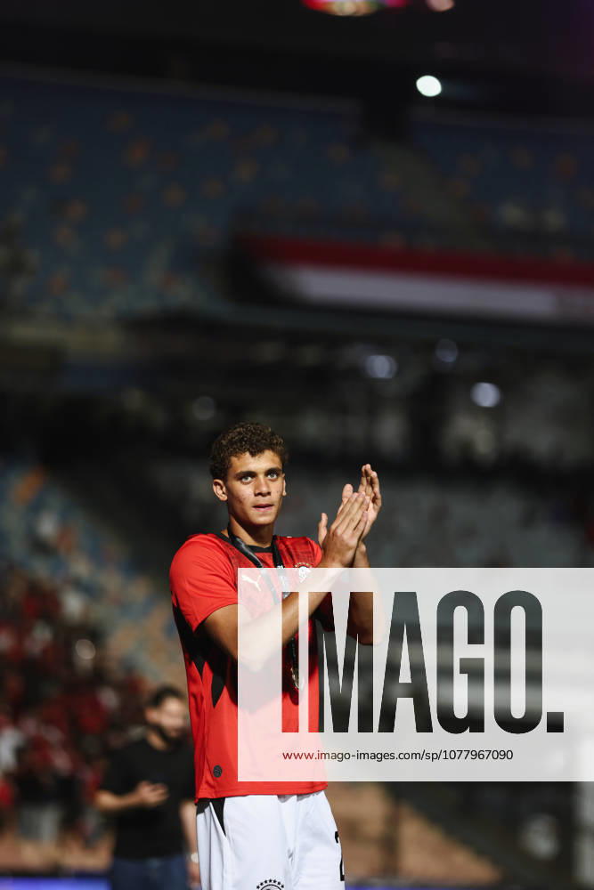 Egypt V Russia - Friendly International Hamza Abdelkarim holds the gold medal after the International Friendly, Länderspiel, Nationalmannschaft match (New Capital Cup) between Egypt and Russia at Cairo International Stadium in Cairo, Egypt. cairo Egypt