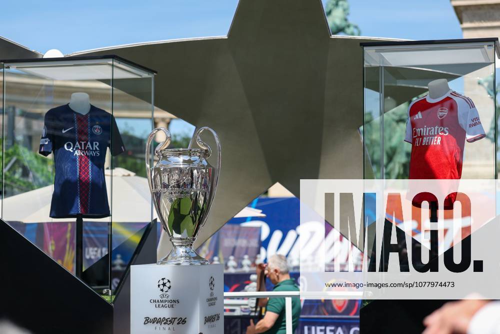 SOCCER - 2025-2026 UEFA Champions League final , Paris vs Arsenal The UEFA Champions League trophy displayed inside the fan zone Budapest Puskas Arena ,Budapest Puskas Arena Hungary