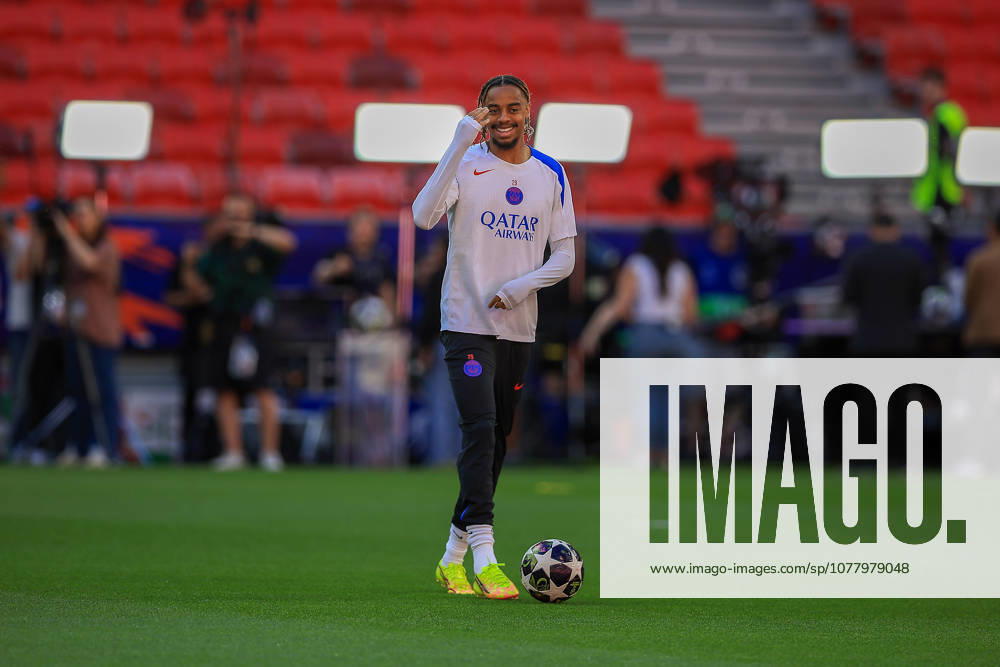 Paris Saint-Germain, Open Training Session Paris Saint-Germain Forward Bradley Barcola (29) during the open training session for Paris Saint-Germain ahead of the Champions League Cup Final at Puskas Arena Park, Budapest, Hungary on 29 May 2026. Budapest Puskas Arena Park Hungary Editorial use only ,