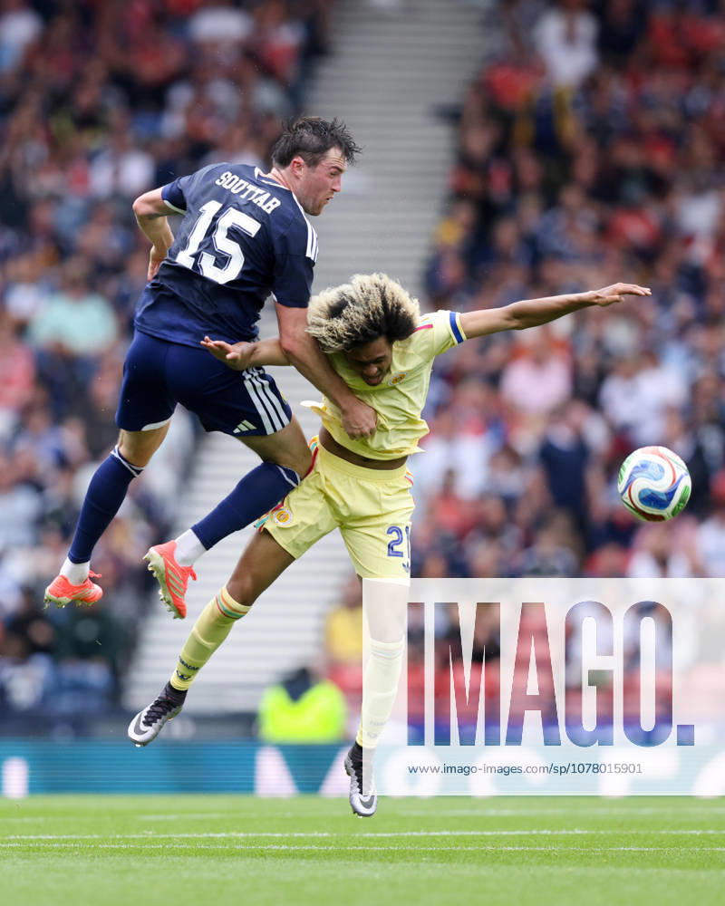 30th May 2026; Hampden Park, Glasgow, Scotland; Friendly International Football, Scotland versus Curacao; John Souttar of Scotland challenges for the ball with Tahith Chong of Curacao DavidxYoung