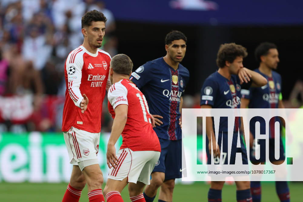 Paris Saint-Germain v Arsenal FC - UEFA Champions League Final 2026 Kai Havertz and Leandro Trossard of Arsenal celebrate 1st goal during the UEFA Champions League Final 2026 match between Paris Saint-Germain and Arsenal FC at Puskas Arena on May 30, 2026 in Budapest, Hungary. WARNING! This Photograph May Only Be Used For Newspaper And Or Magazine Editorial Purposes. May Not Be Used For Publications Involving 1 player, 1 Club Or 1 Competition Without Written Authorisation From Football DataCo Ltd. For Any Queries, Please Contact Football DataCo Ltd on +44 (0) 207 864 9121 Budapest Puskas Arena Hungary Hungary
