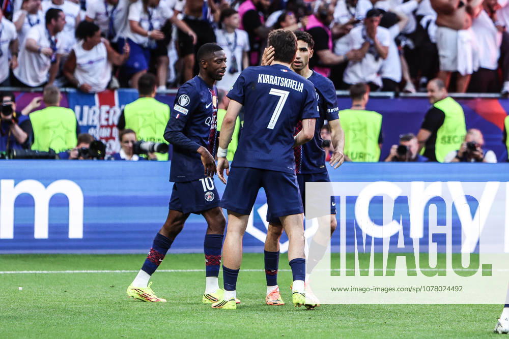 Sport, Football, UEFA Champions League Season 2025 2026 Final Paris Saint Germain FC Arsenal 30 05 2026, Puskas Arena Budapest Goal celebration Paris Saint Germain after Ousmane Dembele scored the 1-1 equalizer on a penalty kick Paris Budapest Puskas Arena Hungary