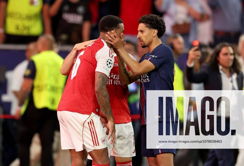Gabriel of Arsenal is consoled by Marquinhos of Paris Saint-Germain after missing a penalty Paris Saint-Germain v Arsenal, UEFA Champions League, Final, Football, Puskas Arena, Budapest, Hungary - 30 May 2026Budapest Puskas Arena Hungary