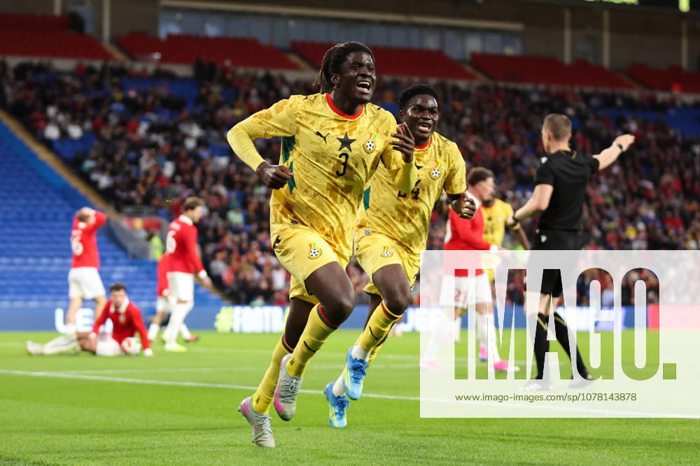 Cardiff, Wales, 2nd June 2026. Caleb Yirenkyi of Ghana celebrates his goal to make it 0-1 during the Wales vs Ghana International Friendly, Länderspiel, Nationalmannschaft match at the Cardiff City Stadium, Cardiff. Picture credit should read: Gareth Evans Sportimage . SPI_022_GE_WALES_vs_GHANA SPI-4832-0021