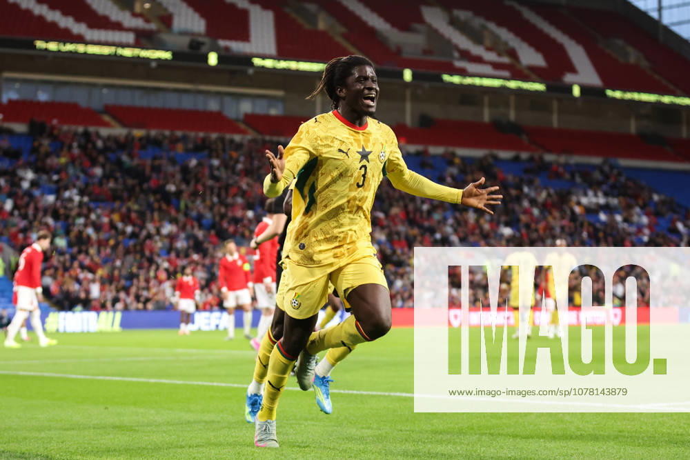 Cardiff, Wales, 2nd June 2026. Caleb Yirenkyi of Ghana celebrates his goal to make it 0-1 during the Wales vs Ghana International Friendly, Länderspiel, Nationalmannschaft match at the Cardiff City Stadium, Cardiff. Picture credit should read: Gareth Evans Sportimage . SPI_023_GE_WALES_vs_GHANA SPI-4832-0022