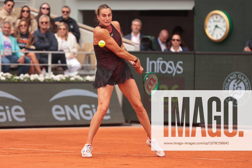 3rd June 2026; Roland Garros, Paris, France; 2026 French Open Tennis, Day 16; Aryna Sabalenka backhand against Diana Shnaider JonxBromley