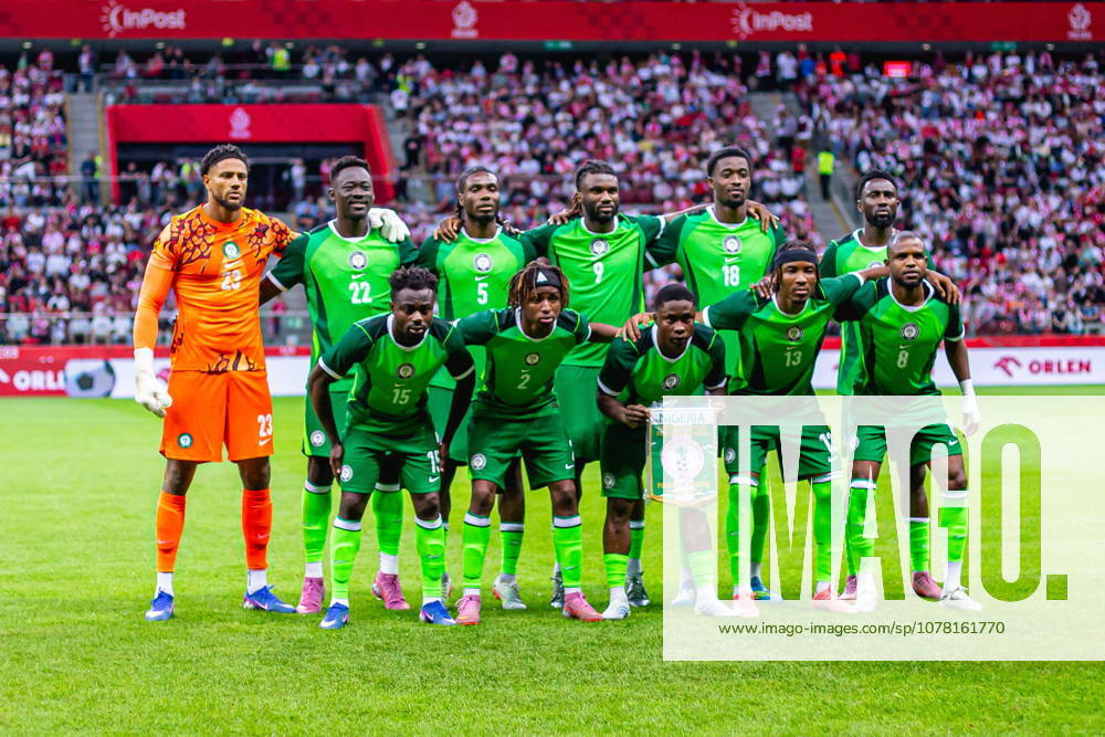 Warszawa 03.06.2026. Friendly match between Poland and Nigeria in Warsaw, Poland on June 3, 2026. --- Pilka nozna mecz towarzyski Polska - Nigeria w Warszawie, Polska 3 czerwca 2026 Persons Shown: Maduks Okoye, Abdullahi Bewene, Igoh Ogbu, Emmanuel Fernandez, Bruno Onyemaechi, Wilfred Ndidi, Frank Onyeka, Tochukwu Nnadi, Moses Simon, Akor Adams, Terem Moffi Fot. Rafal Baranski Arena Akcji NEWSPIX.PL --- newspix.pl