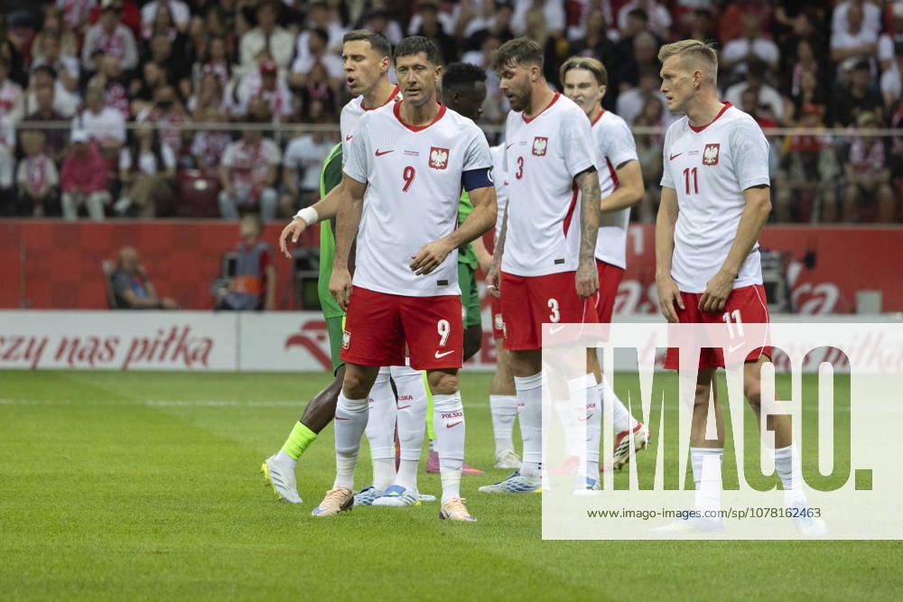 Poland - Nigeria 03.06.2026 football, Warsaw, PGE National Stadium, FIFA , friendly international game match Poland - Nigeria ( mecz towarzyski, pilka nozna, Polska - Nigeria ) image shows: Robert Lewandowski (9) Przemyslaw Wisniewski (3) Karol Swiderski (11) photo Katarzyna Plewczynska Fotostyk