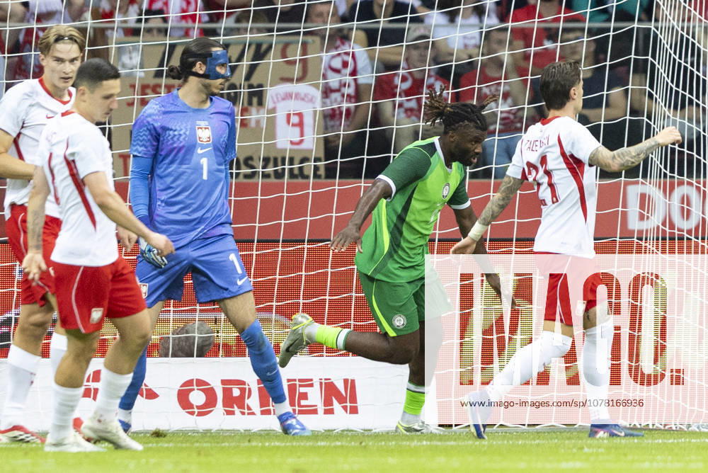 Poland v Nigeria - International Friendly, Länderspiel, Nationalmannschaft Terem Moffi (C) celebrates after scoring a goal during the international friendly match between Poland and Nigeria in Warsaw, Poland, on June 3, 2026. NO SALES IN POLAND. Warsaw Poland