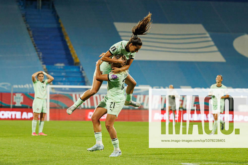 Kika Nazareth of Portugal seen celebrating after goal during Fifa womens World Cup 2027 between teams of Portugal and Latvia Estadio Antonio Coimbra da Mota (Luis Loureiro Ball Raw Images PT) Oeiras Estadio Antonio Coimbra da Mota Portugal