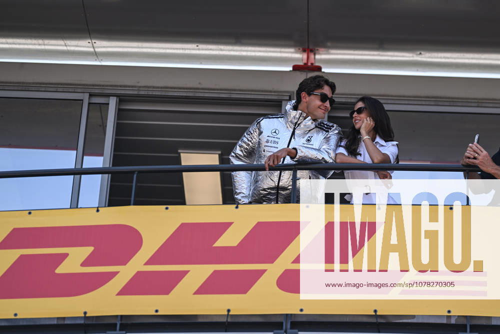 British driver George Russell,Mercedes AMG PETRONAS Formula One Team and his girlfriend Carmen Montero Mundt, are seen in the Pit Lane before the Qualifying Session of Formula 1 Louis Vuitton Grand Prix de Monaco, Montecarlo. Mezzolombardo Italy - ZUMAf150 20260606_zsp_f150_068