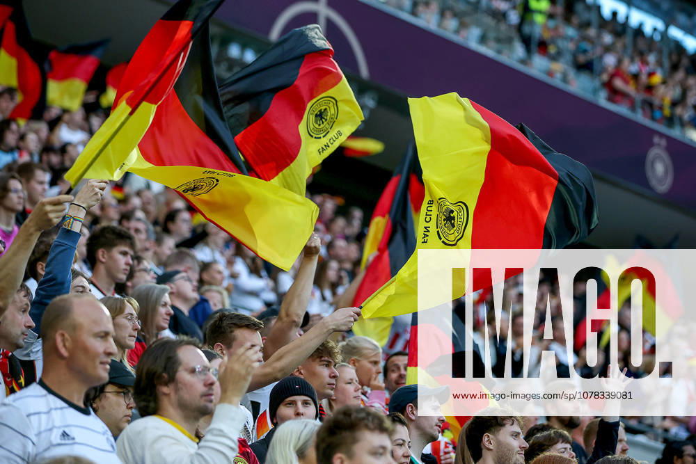 soccer, international match, World Cup qualification women, Germany Norway, Rhein Energie Stadium in Cologne Fans with German flags celebrate the goal to 1 0 DFB regulations prohibit any use of photographs as image sequences and or quasi video Photo xSandraxScherningxPressefotoKochx Nordrhein Westfalen Germany