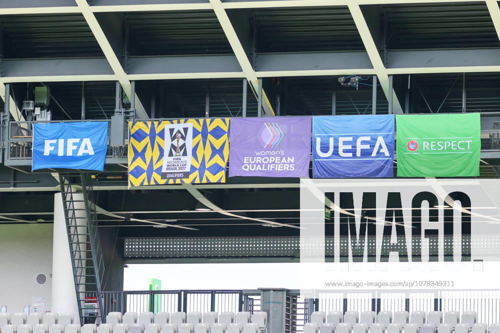 Ljubljana, Slovenia 08 06 2026 Final training of the DFB womens team before the World Cup qualifying match against Slovenia In the picture symbolic picture flag of FIFA and flags of UEFA