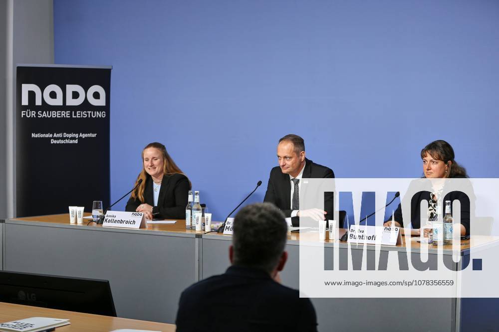 House of the Federal Press Conference Press Conference National Anti Doping Agency Germany NADA L R Annika Kollenbroich, Lars Mortsiefer, Eva Bunthoff