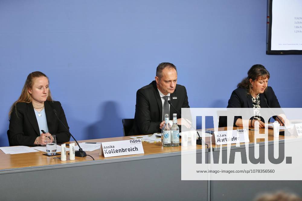 House of the Federal Press Conference Press Conference National Anti Doping Agency Germany NADA L R Annika Kollenbroich, Lars Mortsiefer, Eva Bunthoff