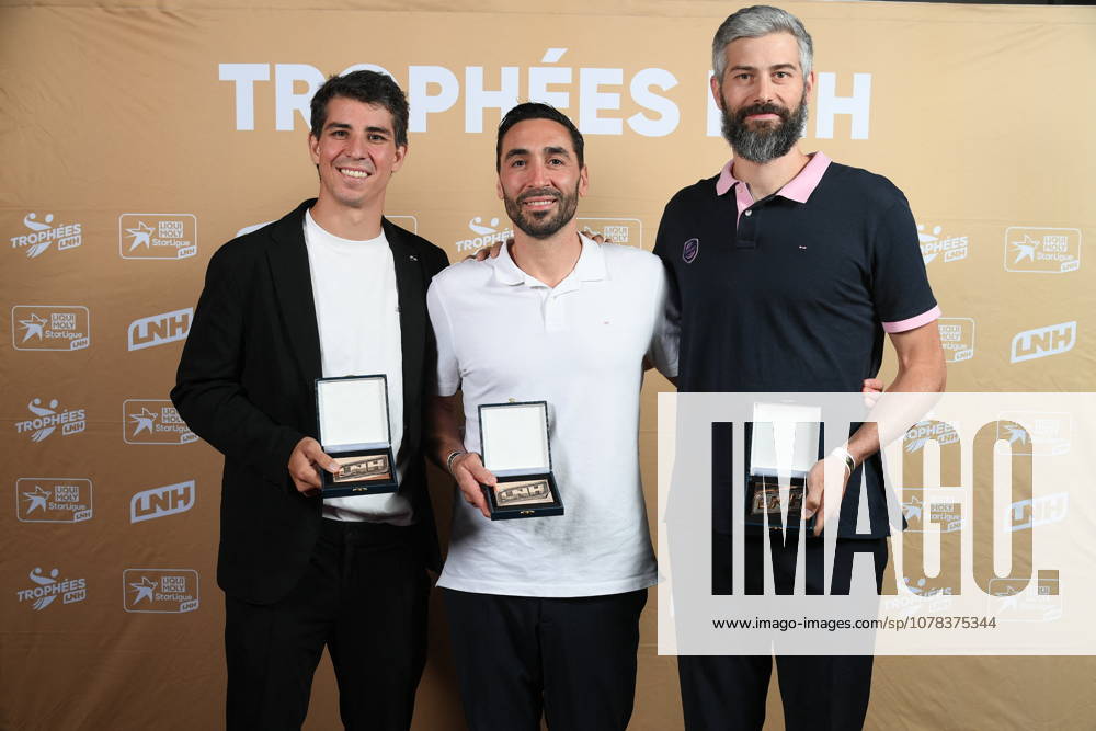 Trophees LNH 2026 - Paris Diego Simonet, Valero Rivera, and Pierre Paturel are seen during the Trophees LNH 2026 ceremony at Theâtre Marigny on the Champs-Élysees in Paris, France on June 9, 2026, organized by the Ligue Nationale de Handball. Photo by Lionel Urman ABACAPRESS.COM Paris France