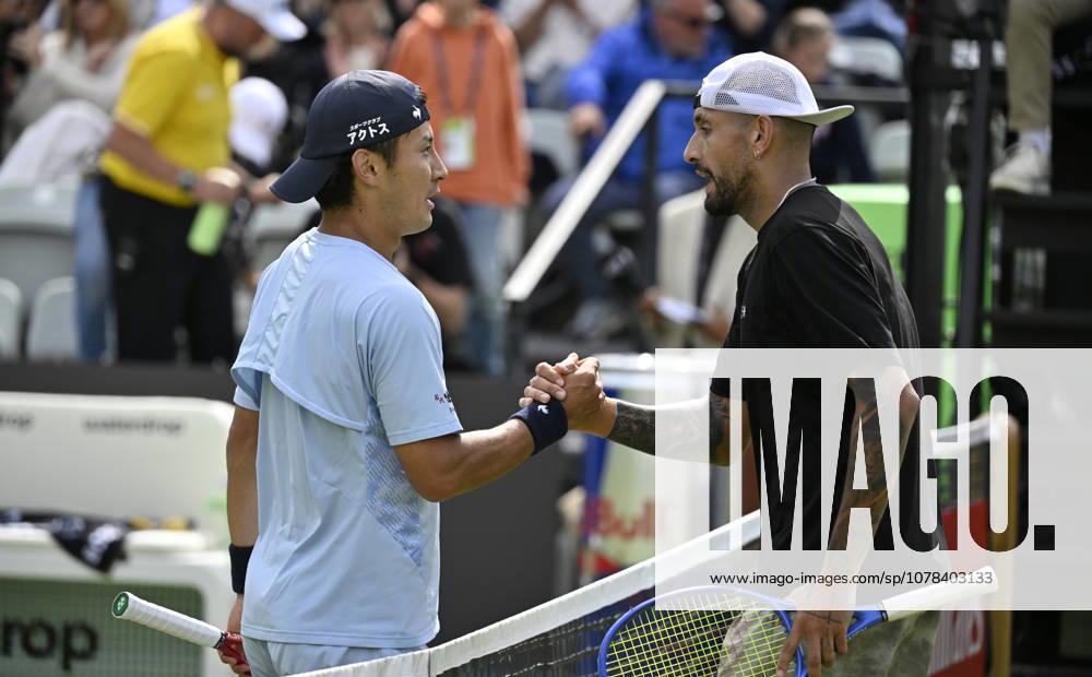 After the end of the match Nick Kyrgios AUS gratulerit Sho Shimabukuro JPN to win the match Tennis Men BOSS Open ATP 250 Stuttgart 2026 Weissenhof BOSS Open ATP 250 Stuttgart 2026