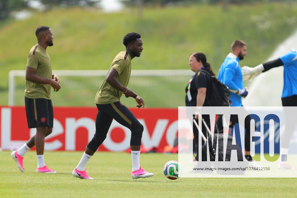 Alphonso Davies of Canada dribbles with the ball during the training session before the 2026 FIFA World Cup, WM, Weltmeisterschaft, Fussball game between Canada and Bosnia and Herzegovina at Toronto FC Training Ground on June 11, 2026 in Toronto, Ontario, Canada