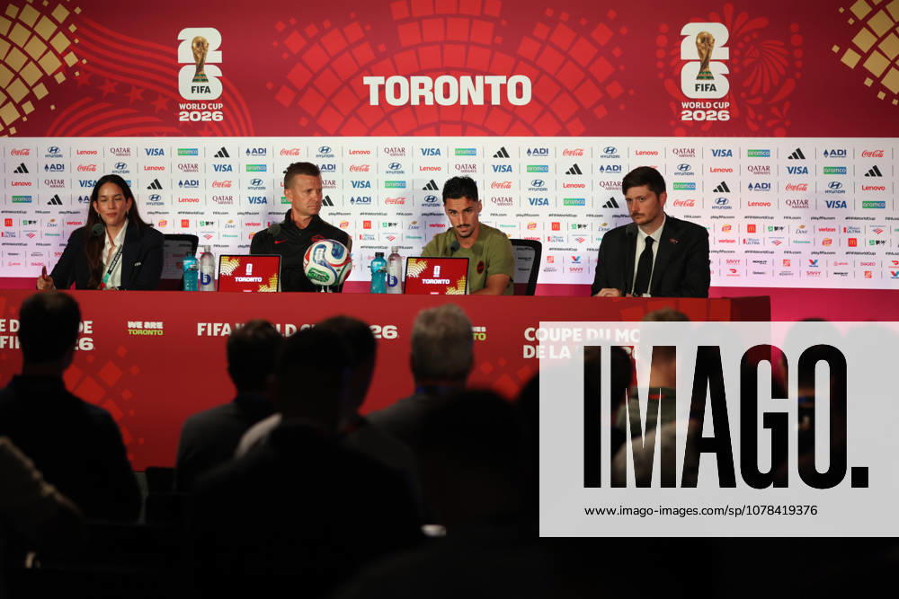 Canada Training And press conference, PK, Pressekonferenz - FIFA World Cup, WM, Weltmeisterschaft, Fussball 2026 Team Canada head coach Jesse Marsch and midfielder Stephen Eustaquio attend a match day minus one press conference ahead of the FIFA World Cup 2026 in Toronto, Ontario, Canada, on June 11, 2026. Players, coaches, and officials meet with members of the media as preparations continue for the tournament at Toronto Stadium. Toronto Canada
