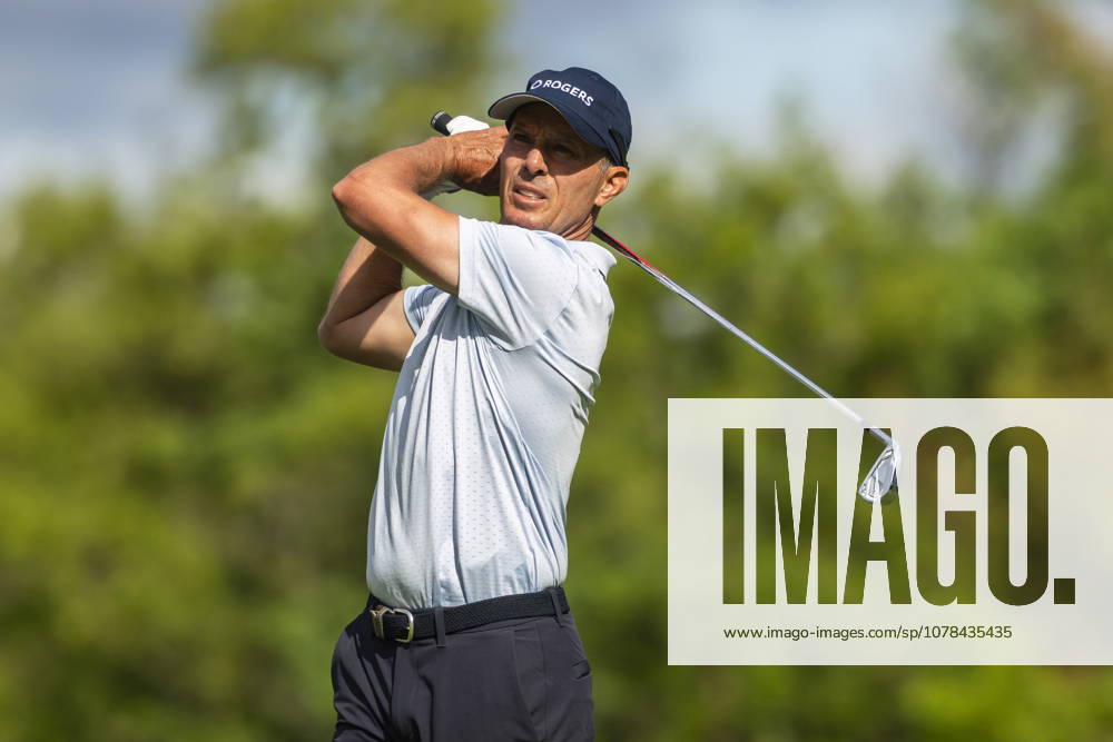 Mike Weir, of Sarnia, Ont., tees off on the eighteenth hole during the second round of the RBC Canadian Open in Caledon, Ont., on Friday, June 12, 2026. Canada News - June 12, 2026 - ZUMAc35_ 20260612_zaf_c35_091