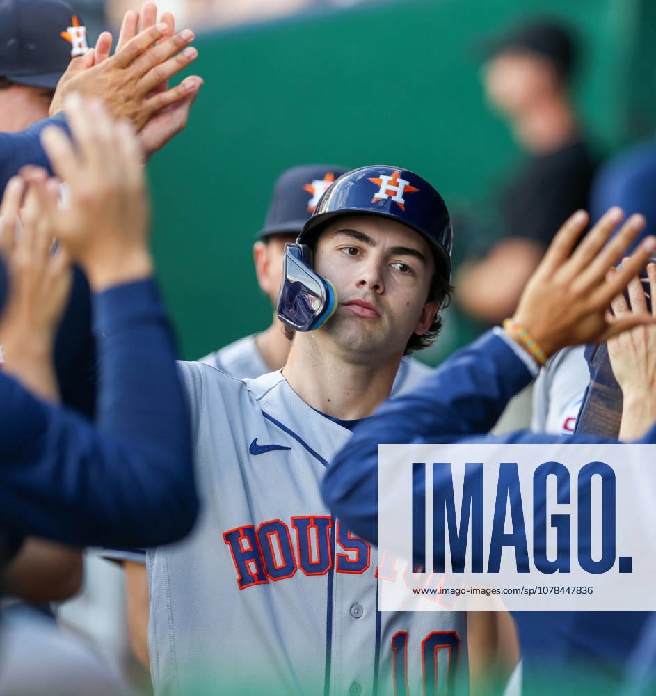 Houston Astros left fielder Joey Loperfido (10) celebrates in the dugout in the 1st inning against the Kansas City Royals at Kauffman Stadium in Kansas City, MO. CSM Kansas City United States - ZUMAc04_ 20260613_zma_c04_010