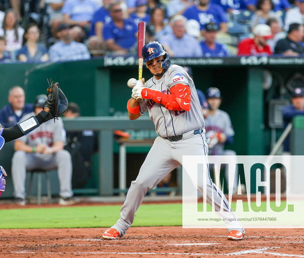 Houston Astros infielder Isaac Paredes (15) gets hit by pitch in the 2nd inning against the Kansas City Royals at Kauffman Stadium in Kansas City, MO. CSM Kansas City United States - ZUMAc04_ 20260613_zma_c04_017