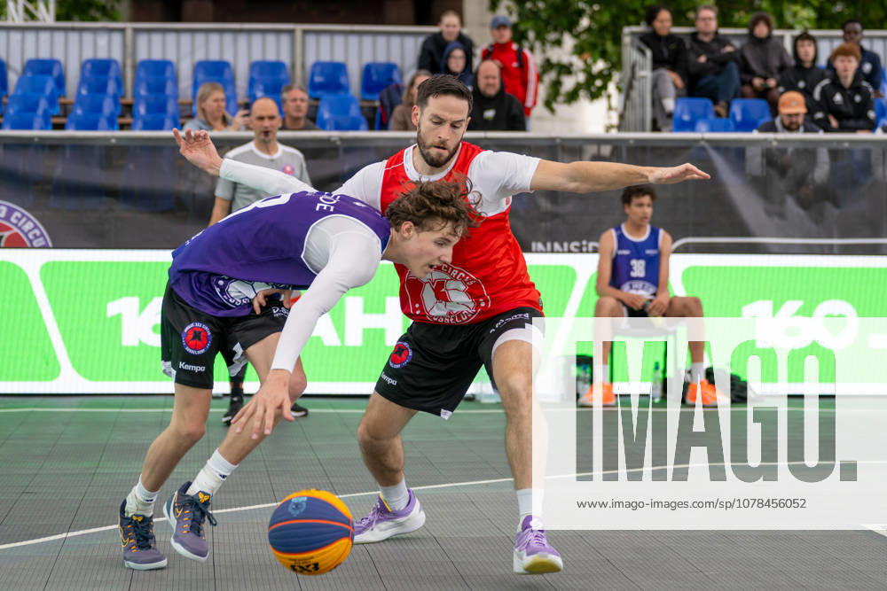 Duel between Emil Schumacher Team New Delhi, 58 and Hugo Suhard Team Toulouse, 40 Innside 3x3 Circus, basketball, group phase, D Sports, 13 06 2026 Innside 3x3 Circus, basketball, group phase, D Sports, 13 06 2026 Duesseldorf