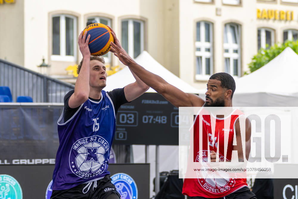 Duel between Tristan Elias Kuska Team Hannover, 15 and Marvin Momo Heckel Team Bochum, 34 Innside 3x3 Circus, basketball, group phase, D Sports, 13 06 2026 Innside 3x3 Circus, basketball, group phase, D Sports, 13 06 2026 Duesseldorf